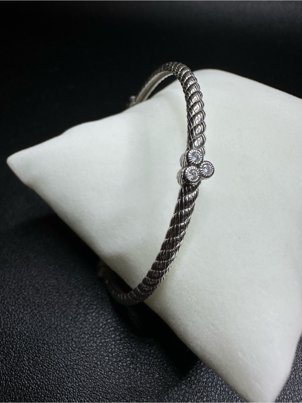 Judith Ripka Sterling Silver CZ Rope Twist Bangle Bracelet
